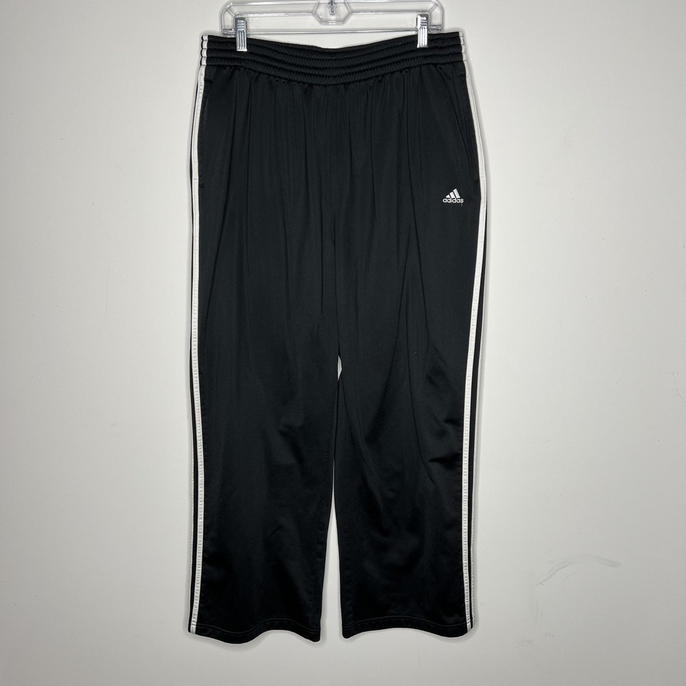 Adidas Track Pants Mens XL Black 3 Stripe Vtg Elastic Waist Pockets Athletic